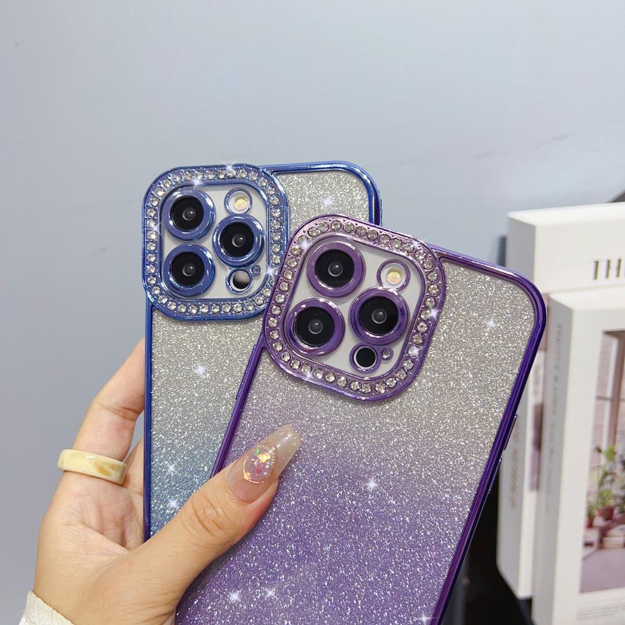 Electroplated Bling Glitter Diamond Gradient Colorful Phone Case For iPhone 15 Pro Max 11 12 13 14 Pro Max Transparent Soft Silicone Cover