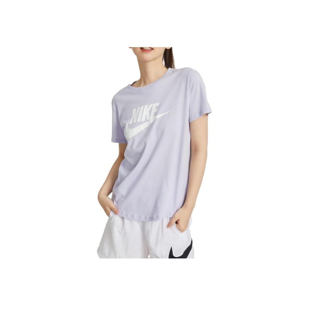 Nike Американский винтажный логотип с принтом, спортивная повседневная дышащая футболка с круглым вырезом и коротким рукавом, женские топы, фиолетовый DX7907-536