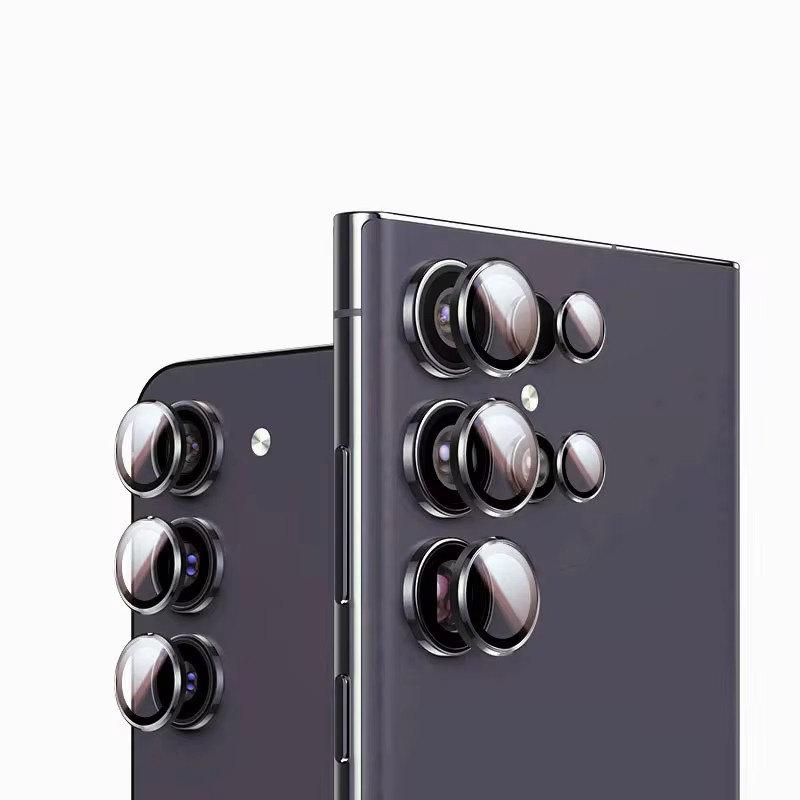 Camera Matel Ring For Samsung Galxy S24 Ultra S23 FE Plus S24+ S22 Ultra Back Lens Tempered Glass Cover Guard Rear Case Cap