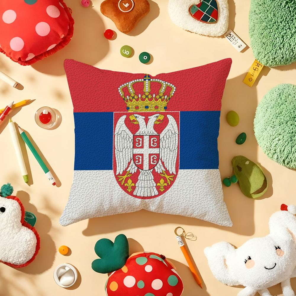 Serbia flag Cushion Cover Plush Fabric Soft DoubleSided Printed Sofa Warm Winter Home Gift Pillow Cover