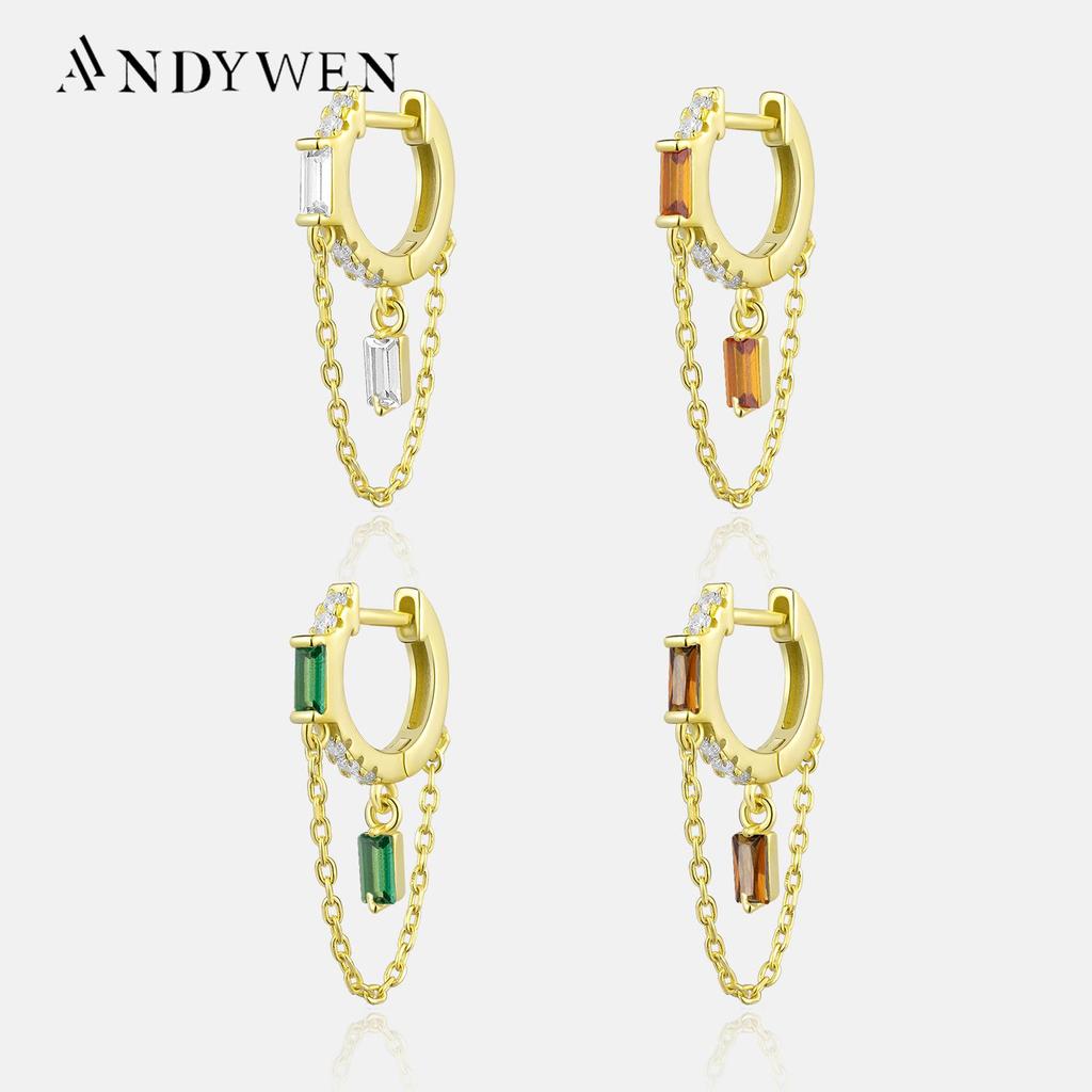 ANDYWEN 100% стерлингового серебра 925 пробы, золотые сирени, флирт, циркон, CZ, цепочка, серьги-капли, висячие серьги для пирсинга, женские ювелирные украшения