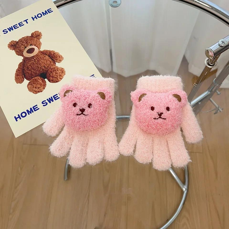 1 Pair Warm Otudoor Kids Glove for Boy Girl 3D Cute Cartoon Bear Glove for Toddler Sweet Autumn Winter Thicken Warm Baby Glove