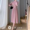 Knit Puff Midi Long Pink Limited Stock J-Scott Women's Dress, Pleated, Sleeves, Length, A-Line, Sleeves, (JS119-PK-M) -