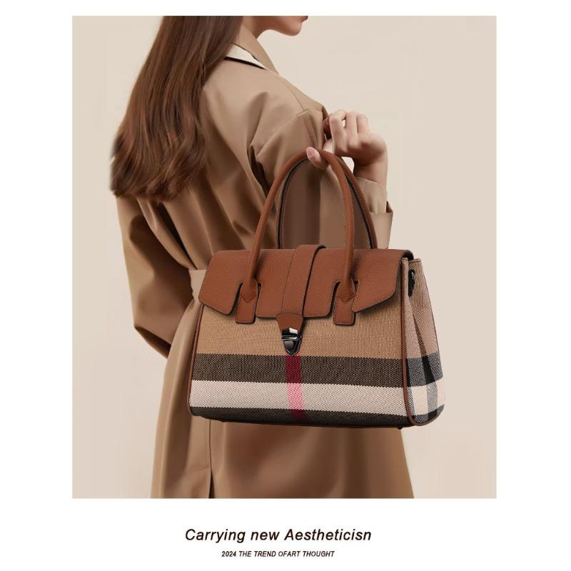 New Autumn and Winter Canvas with Cowhide Leather European and American Fashion and Casual Genuine Leather Women's Bag High-end Portable Crossbody Bag