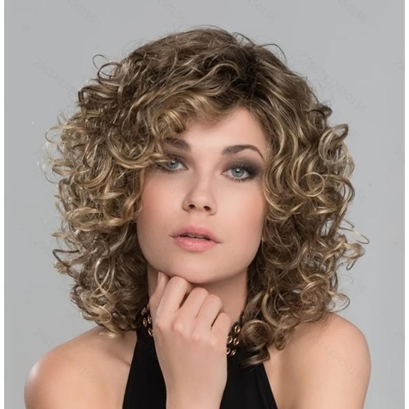 Женские светлые коричневые короткие парики, вьющиеся женские натуральные пушистые парики, синтетические волосы с челкой, термостойкий парик для повседневного использования, косплей