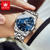 OLEVS 5513 Men's Quartz Watches Stainless Steel Strap Diamond Scale Dual Calendar Waterproof Luminous Men's Business Wristwatch