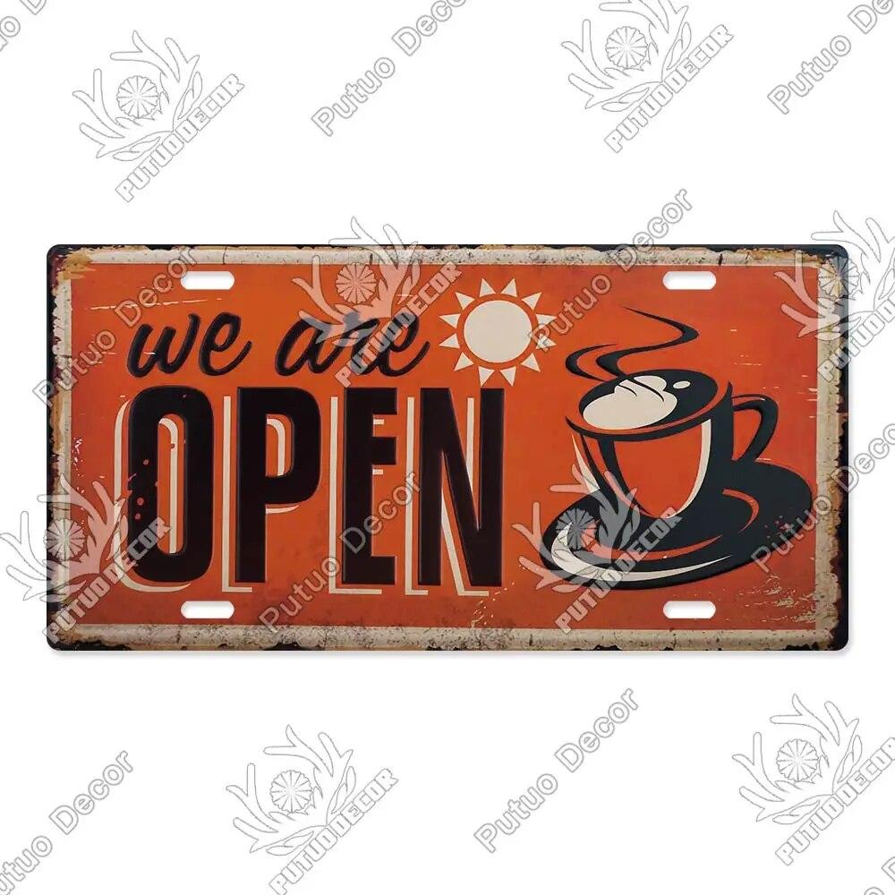 Putuo Decor Coffee Metal Sign Licenses Plate Plaque Metal Vintage Tin Sign Decoration for Cafe Kitchen Club Home Wall Decor