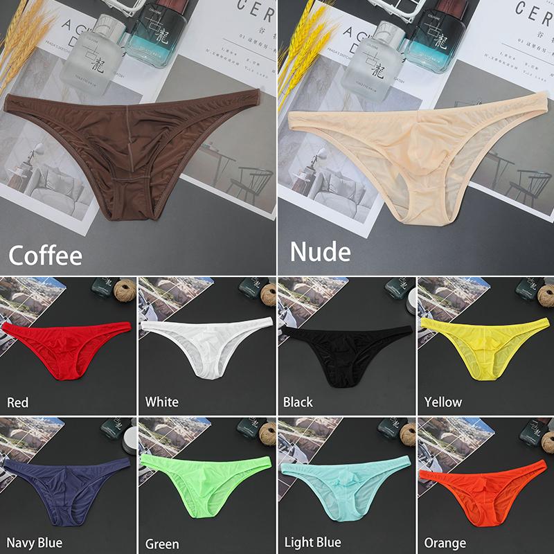 Men Erotic Underwear Pouch Seamless Panties Ice Silk Briefs Low Waist Underwear Ultra-thin Sexy