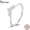 925 Sterling Silver Crown Ring, Women Shine Zircon Stackable Rings Band Jewelry