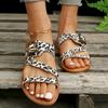 2024 Spring/summer New Flat Buckle Sandals with Large Size Round Head Leopard Print Women's Beach Slippers