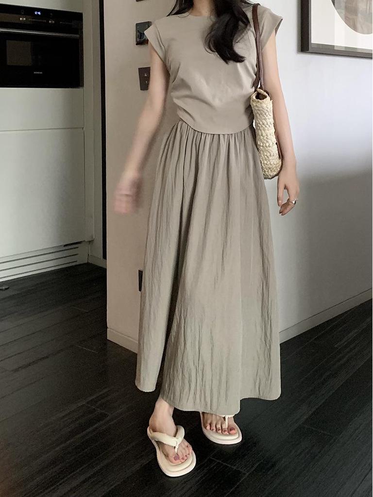 Плиссированная женская юбка миди А-силуэта, высокая талия, слим-эффект - Весна/Лето, корейский стиль, доступен большой размер.