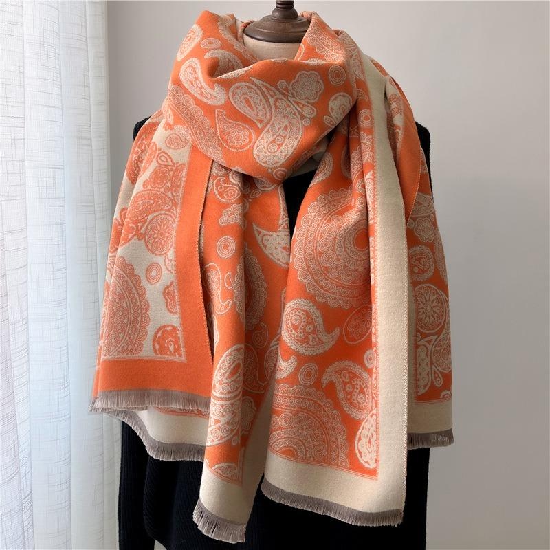Show Temperament Cashew Flower Jacquard Imitation Cashmere Scarf, Winter Retro Scarf Can Be Matched In All Seasons