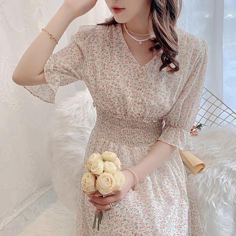 Осенние многослойные платья, женское повседневное платье трапециевидной формы с цветочным принтом и v-образным вырезом, женские шифоновые платья