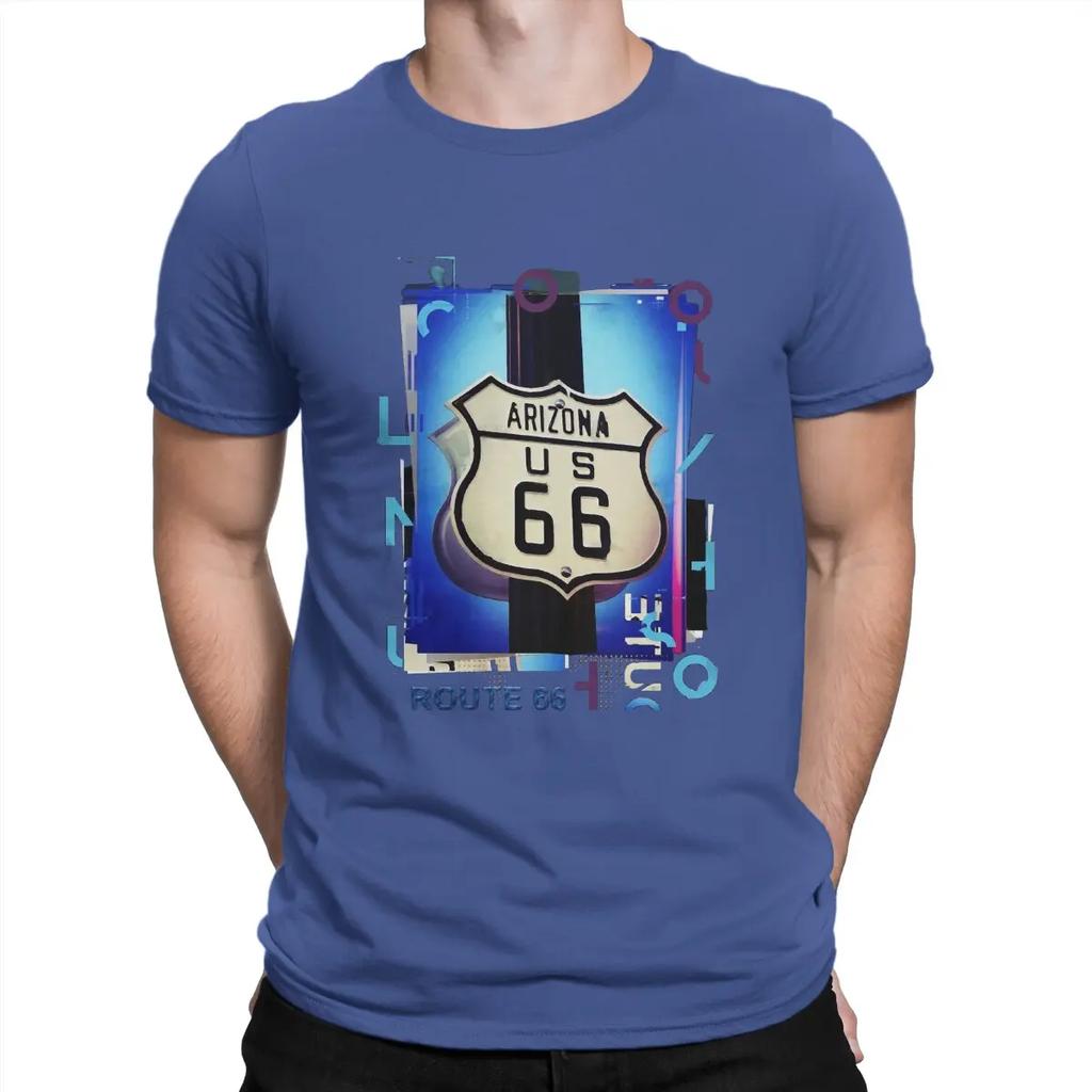 Route 66 Usa Highway T-Shirts Men Vintage 66 Route Funny Pure Cotton Tees Crewneck Short Sleeve T Shirts Summer Clothes