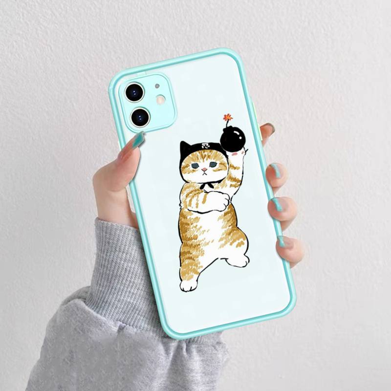 Забавный чехол для телефона с мультяшным котом для iPhone X XR XS 7 8 Plus 11 12 13 pro MAX 13mini полупрозрачный матовый чехол