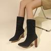 Мода 2024 Осень/Зима Ботфорты выше колена на высоком каблуке с круглым носком, из абразивной кожи, на толстом каблуке, большого размера, ботфорты до бедра на молнии