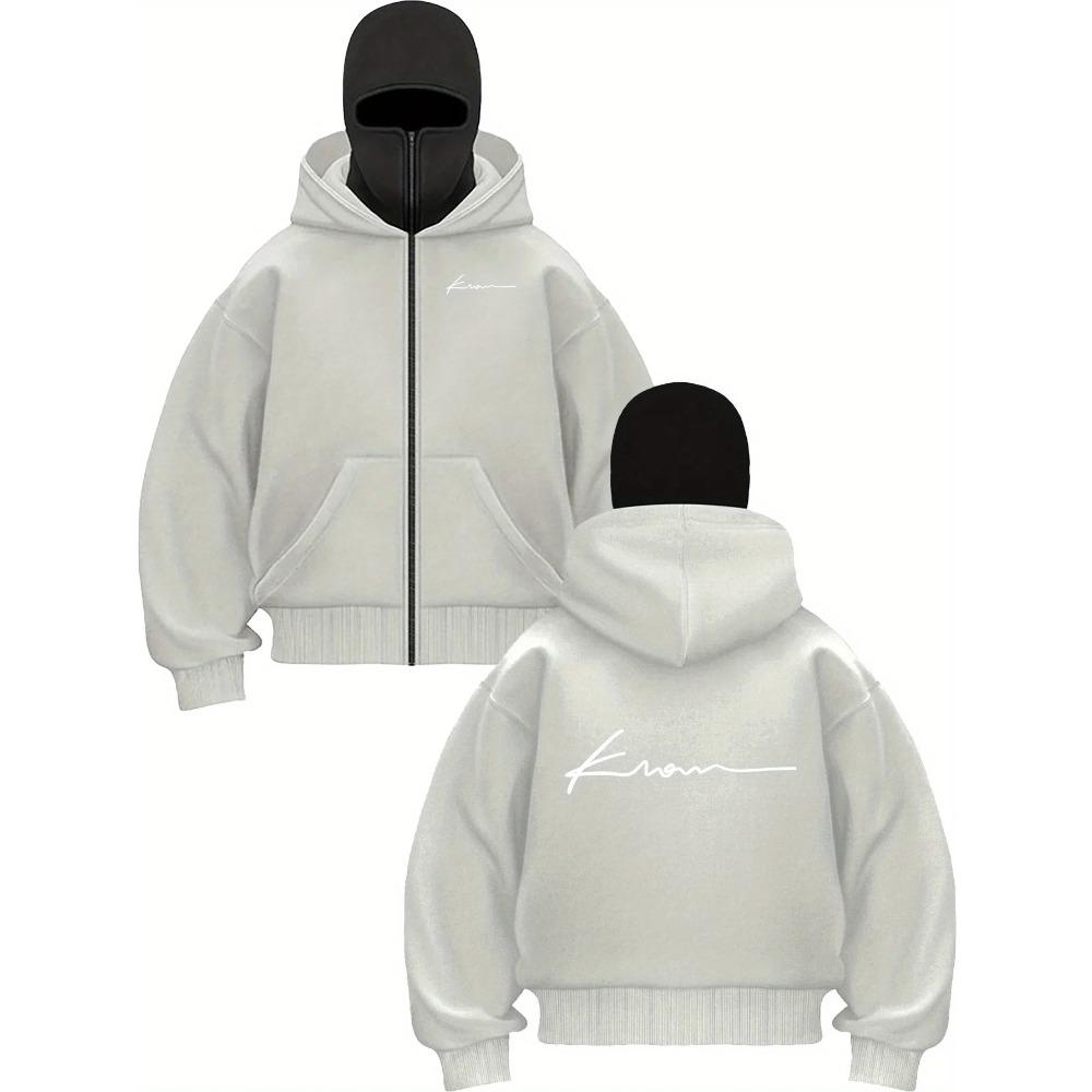 Men Gothic Harajuku Winter Double Hooded Printed Sweatshirt Men's Hooded Mask Zipper Sportswear