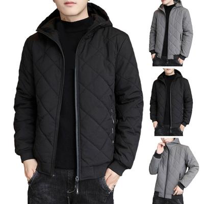 Зимнее мужское хлопковое пальто с капюшоном и защитой шеи на молнии Кардиган с мягкой подкладкой Толстый теплый с длинным рукавом Сплошной цвет Карманы Плюс размер Свободная мужская куртка