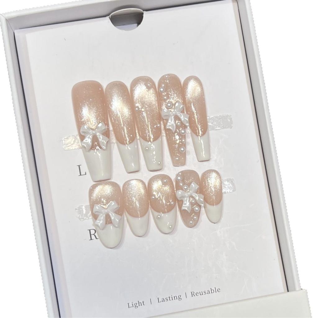 Чисто ручная работа Бабочка Носимые Накладные Ногти Французский Нейл-арт Готовые Накладные Патчи для Ногтей