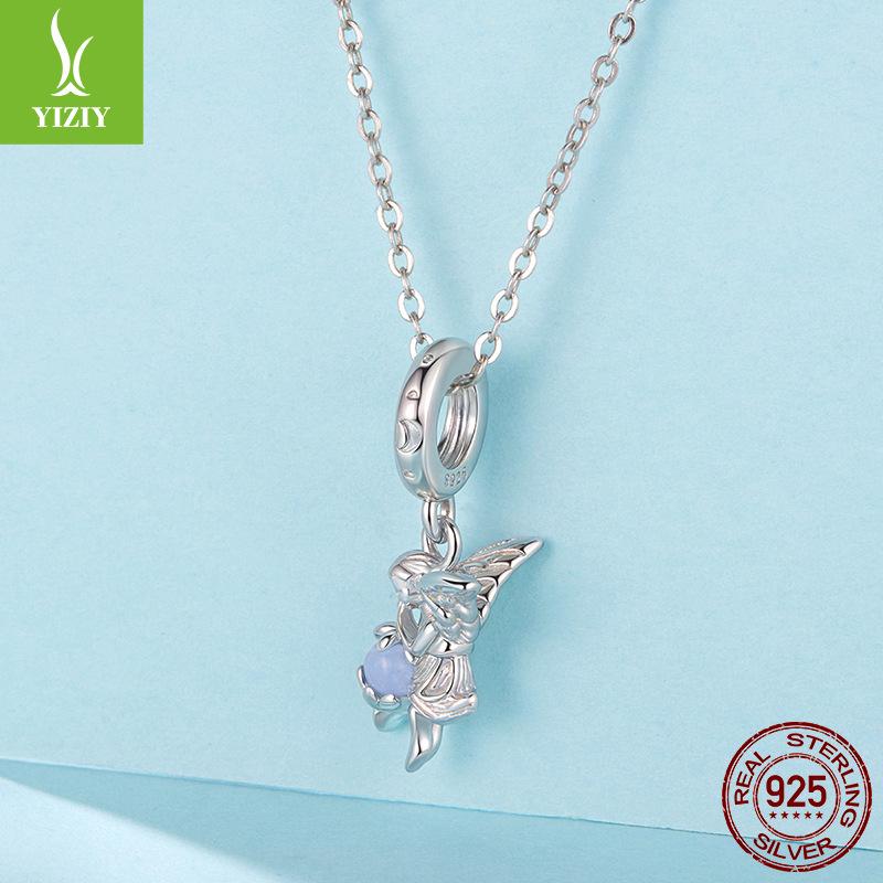 S925 Sterling Silver Luminous Angel Pendant, Smart Luminous Stone Diy Beaded Jewelry Accessories