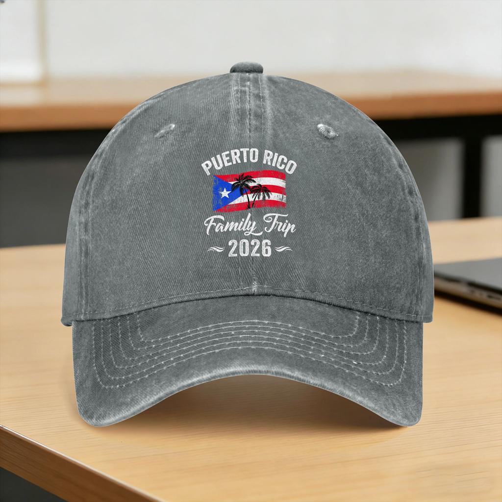 Puerto Rico Family Trip  Vacation Washed Baseball Cap  yk Funny Sun Trucker Hat Spring Unisex Unisex Hunting Snapback Cap