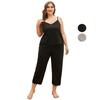 Women’s Plus Size Sleeping Suits Sling Shirt Cropped Pants 2 Pieces Oversized Pajamas Set Summer Lounge Wear Home Clothing