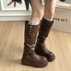 Retro Casual Belt Buckle Sleeve Fashion Boots 2025 Autumn and Winter New Thick-soled Small Tall Knight Boots Tide