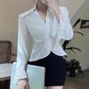V-neck Lace Long Sleeve Shirts Lace Clothing Sleeves Slim Buttons Shirts Korean Style Blouse  Women