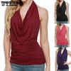 Sexy Off Shoulder Halter Tank Top Women Summer Casual Solid Color T-Shirt Elegant Backless Cowl Neck Drape Camisole Vest Blouse