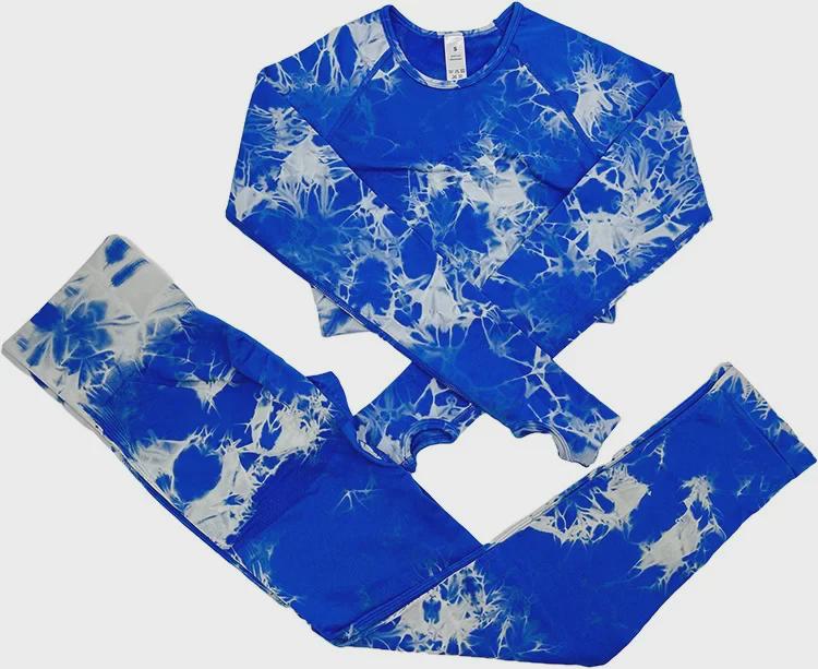 Женский комплект для йоги в стиле тай-дай: Дышащие, приподнимающие бедра спортивные брюки и топ с длинными рукавами для фитнеса осенью/зимой