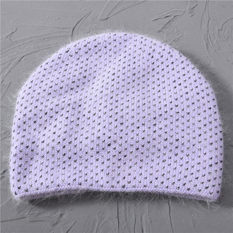 Versatile rabbit velvet knitted hat women's bright silk solid color outdoor wool hat fashion warm ear protection windproof