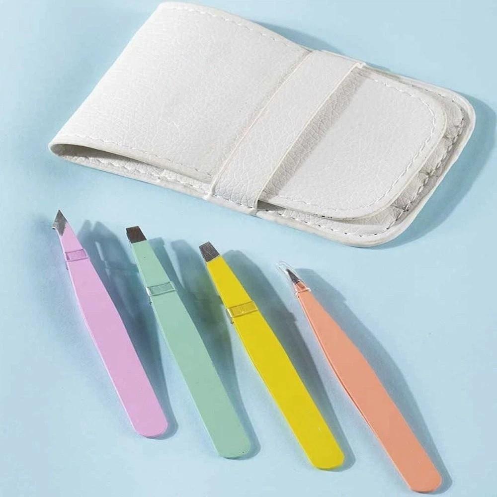 Набор пинцетов для бровей из нержавеющей стали, цветной пинцет для тонких волосков, пинцеты со скошенными кончиками для бровей, инструмент для макияжа