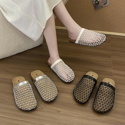 Полые плетеные полутапочки женские летние новые сетчатые сандалии сетка-рабица дышащие с закрытым носком сандалии