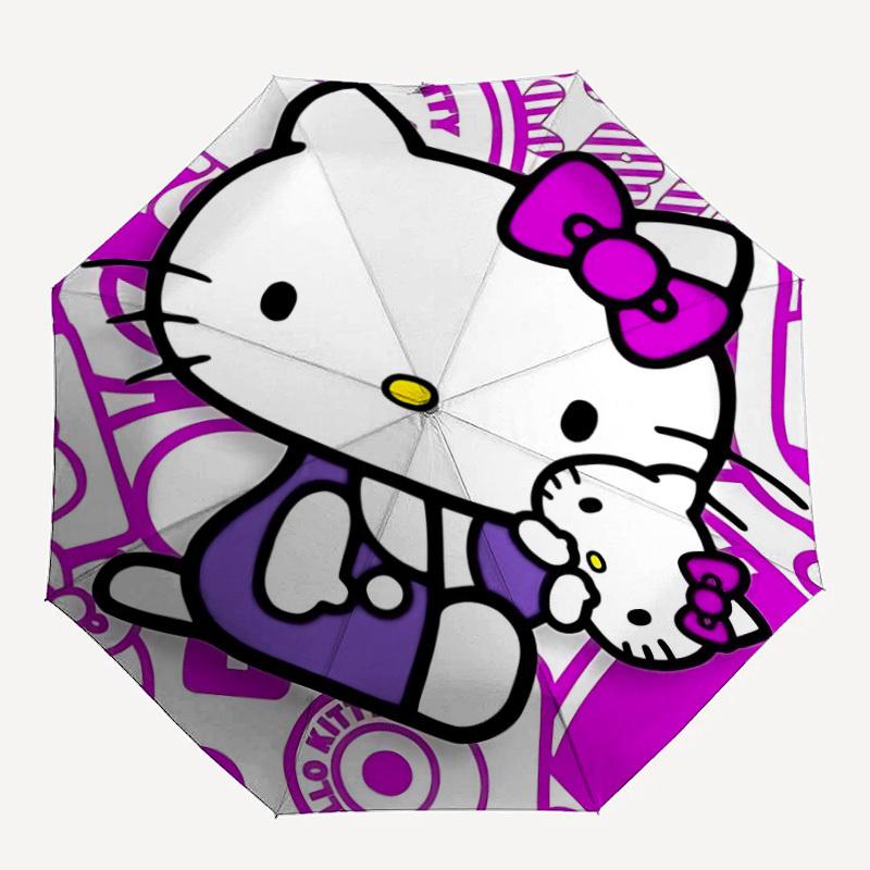 1 шт. Зонт-автомат Hello Kitty, фиолетовая тема - Компактный, 8 спиц, Прочный пластик и железо, Для ежедневного использования F010601