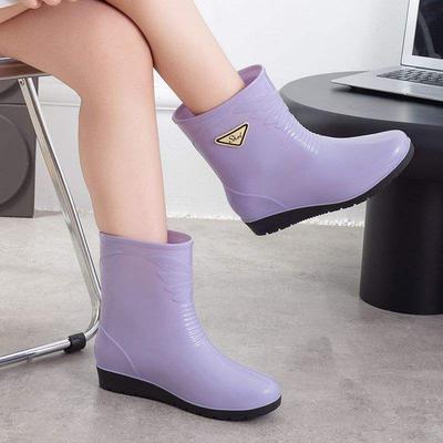 Модные взрослые короткие резиновые сапоги, водная обувь, резиновые сапоги женские водонепроницаемые и нескользящие, кухонные бархатные сапоги средней длины, хлопковые термосапоги