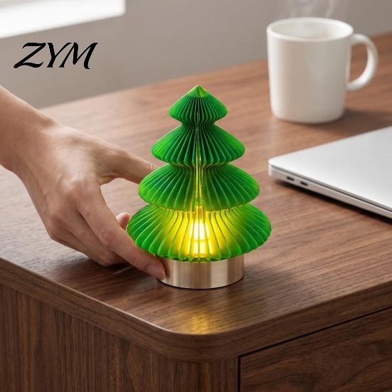 Origami Tree Lamp Christmas Night Light, 3D Printed Xmas Lamp, Battery Decorative Operated Tabletop Light for Home Bedroom Holiday Party