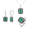 Light Luxury Fashion Natural Green Agate Ring Earrings Necklace Set Gorgeous Ladies Anniversary & Engagement & Banquet Wear
