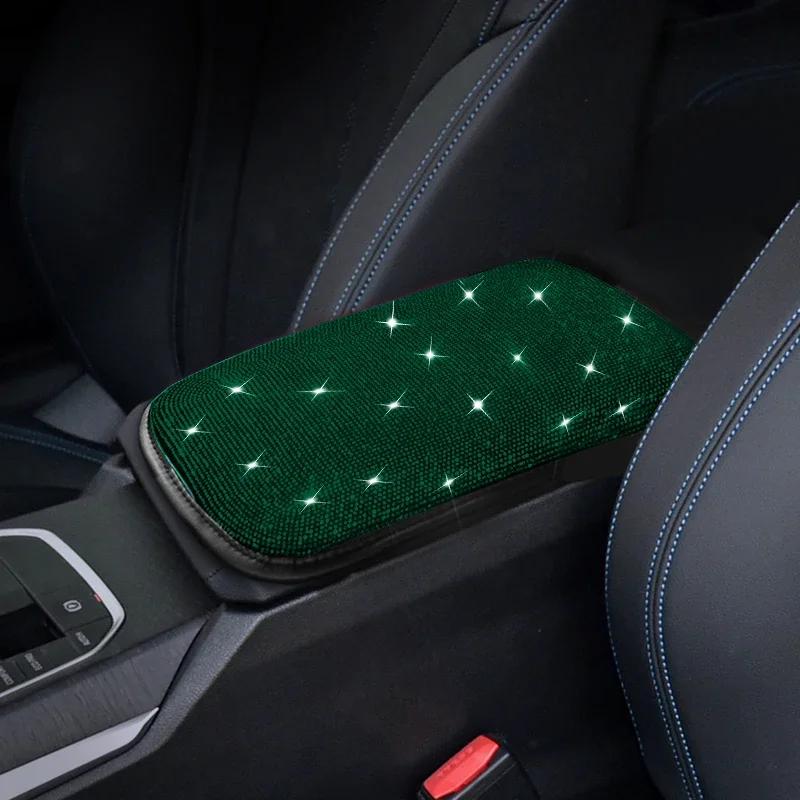 Bling Car Armrest Cover Auto Center Console Protective Cover Crystal Rhinestone Arm Rest Cushion Pad Car Accessories for Women