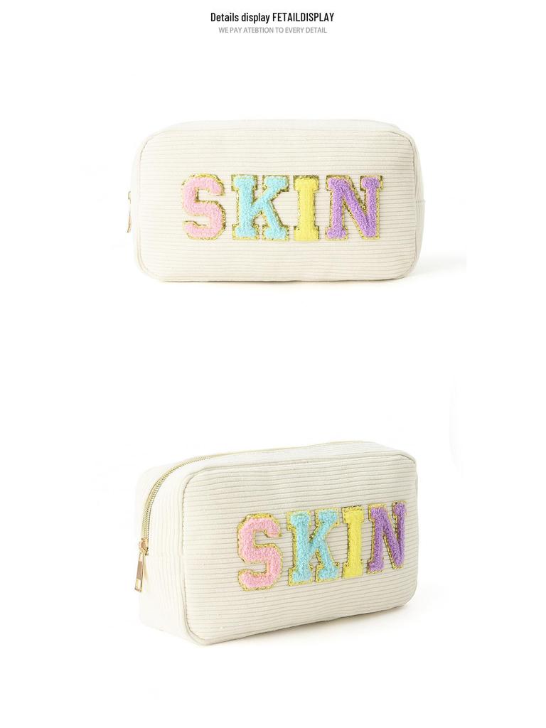 Косметичка и туалетная сумка из вельвета с вышитыми буквами Cross-Border - большая вместимость, портативное хранение