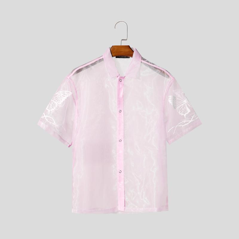 INCERUN Мужские летние футболки с коротким рукавом из сетки и блестками для пляжа