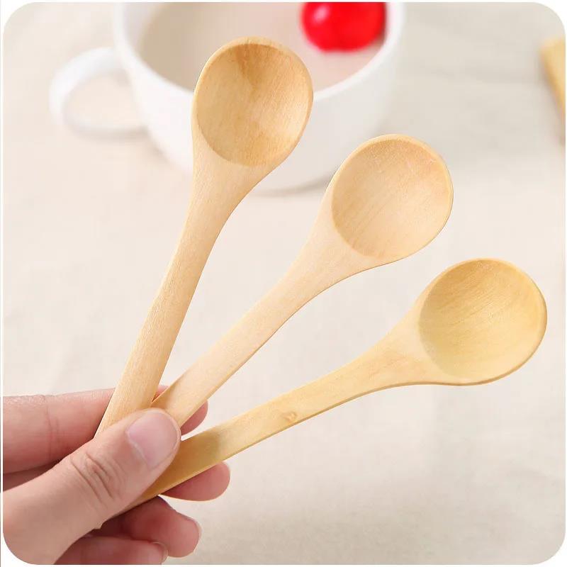 20/1Pcs Natural Wood Spoons Long Handle Soup Stirring Spoons Coffee Milk Teaspoon Scoops Home Kitchen Tableware Cooking Tools4