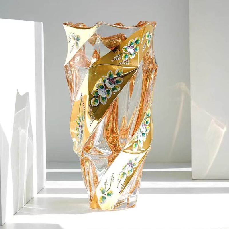 European Style Crystal Glass Vase Gold Painted Enamel European Style Decoration Housewarming Gift Home Furnishing Decoration