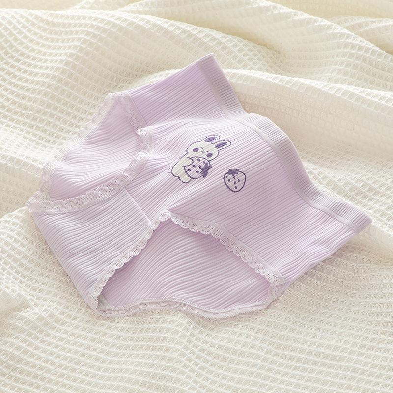 Милое фиолетовое женское нижнее белье со средней талией из мультфильма «кроличья нить» для девочек, хлопковое клубничное нижнее белье для девочек