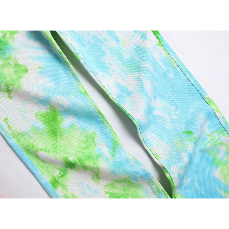 Оригинальные европейские и американские эластичные облегающие джинсовые брюки в стиле тай-дай в стиле «голубое небо, белое облако»