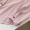 Women's Pink Pinstripe Embroidered Polo Collar Long Sleeve Shirt - Korean Spring Design
