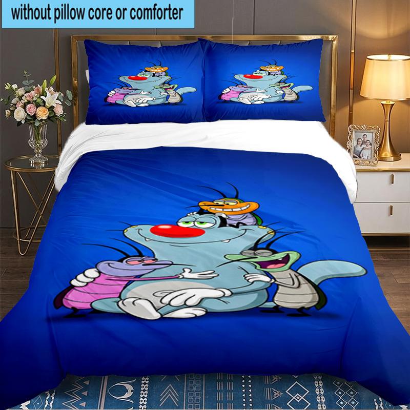 3PCS Oggy Bedding Set,Including 1pc Duvet Cover And 2pcs Pillowcases Perfect for Bedroom, Dormitory, Large size Fan Christmas gift
