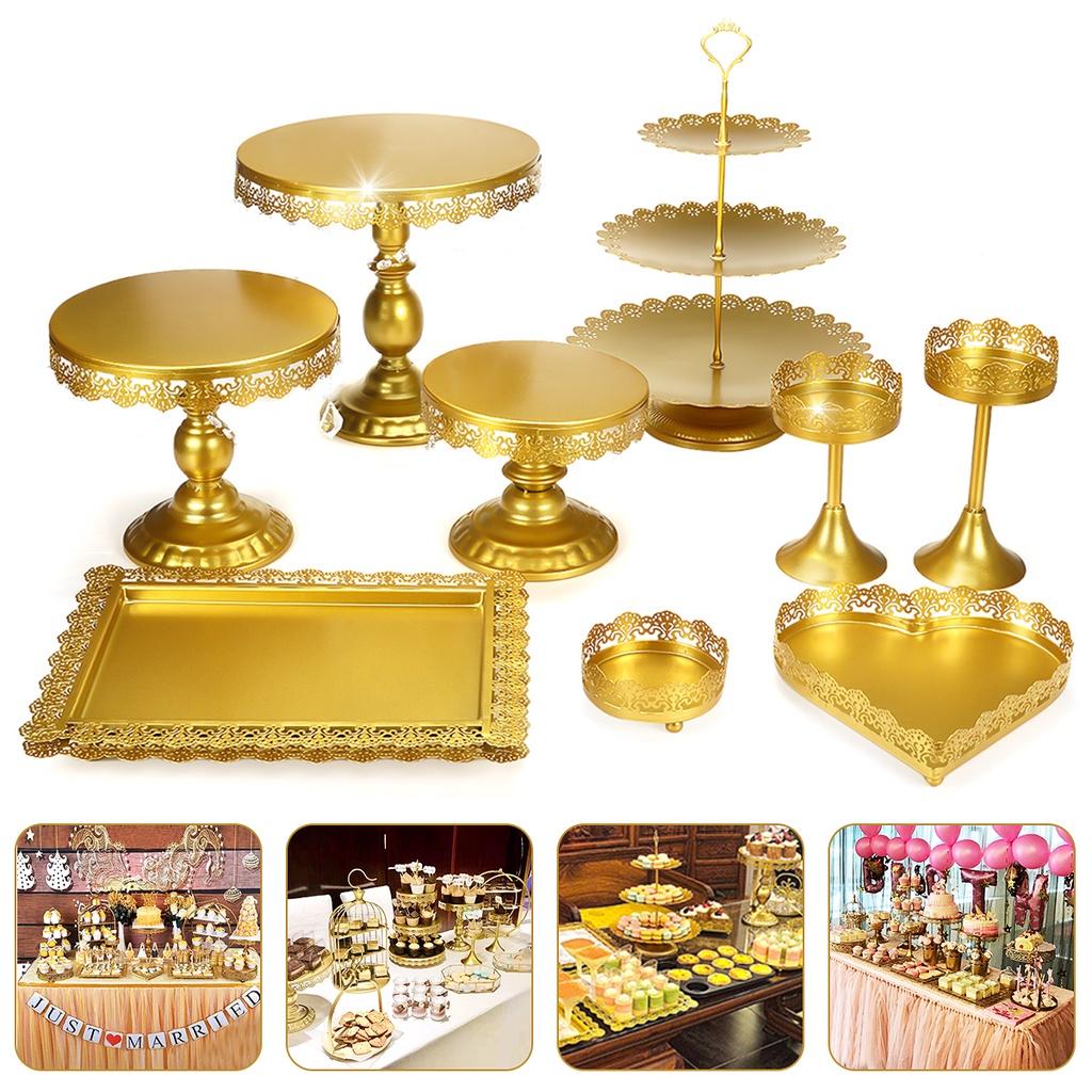 10 шт., набор подставок для торта, золотой, белый, круглый, металлический, с кристаллами, подставка для десерта, кекс, стандартная подставка для свадебной вечеринки, торта