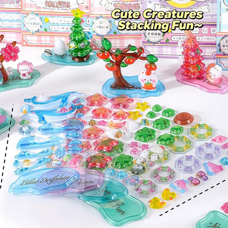 3D Relief Stickers Crystal Embossed Stickers Fun DIY Stackable Decorative Sticker 3D Puffy Stickers Mini Desktop Ornament Kit