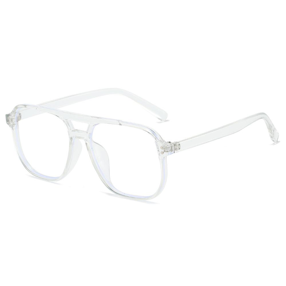 New retro men's and women's square double beam myopia glasses frame Internet celebrity street shot transparent color PC flat mirror