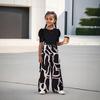 Girls' Puffy Sleeve Casual Top Flower Print Wide Leg Pants Set Summer Fashion Set for Children